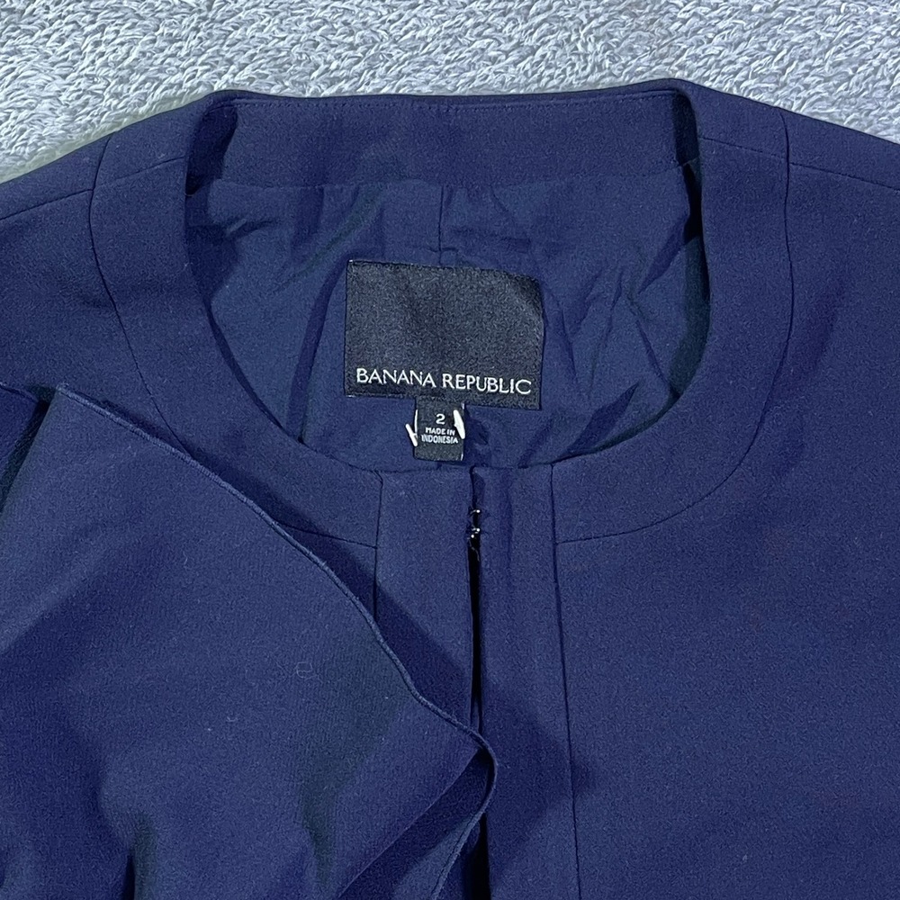 Banana Republic Navy Blue Collarless Ruffled Sleeve Blazer Jacket Size 2